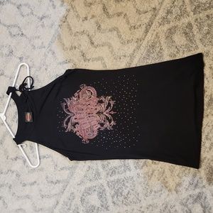 SMALL, BLACK/PINK HARLEY-DAVIDSON TANKTOP, JEWELED, SUPER-SOFT, FLOWY.
